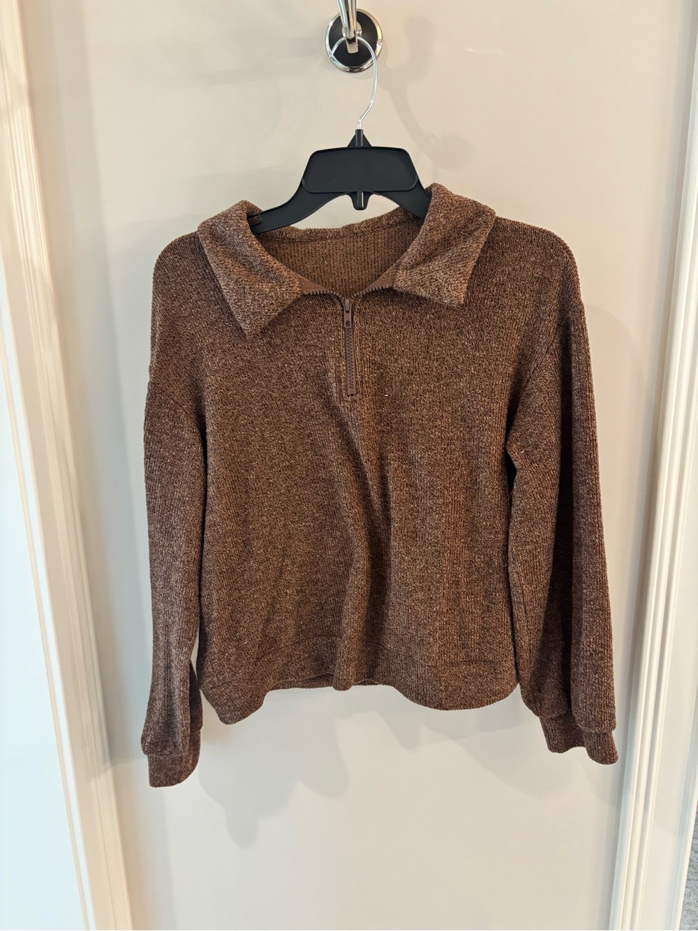 Relaxed Brown Half-Zip Turtleneck Sweater